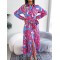 Printed Split-Joint Tied Waist Long Sleeves Loose Lapel Shirt Dress