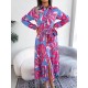 Printed Split-Joint Tied Waist Long Sleeves Loose Lapel Shirt Dress Printed Split-Joint Tied Waist Long Sleeves Loose Lapel Shirt Dress