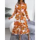 Printed Split-Joint Tied Waist Long Sleeves Loose Lapel Shirt Dress Printed Split-Joint Tied Waist Long Sleeves Loose Lapel Shirt Dress