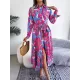 Printed Split-Joint Tied Waist Long Sleeves Loose Lapel Shirt Dress Printed Split-Joint Tied Waist Long Sleeves Loose Lapel Shirt Dress