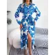 Printed Split-Joint Tied Waist Long Sleeves Loose Lapel Shirt Dress Printed Split-Joint Tied Waist Long Sleeves Loose Lapel Shirt Dress