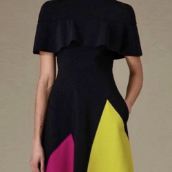 Loose Short Sleeves Contrast Color Stand Collar Maxi Dresses