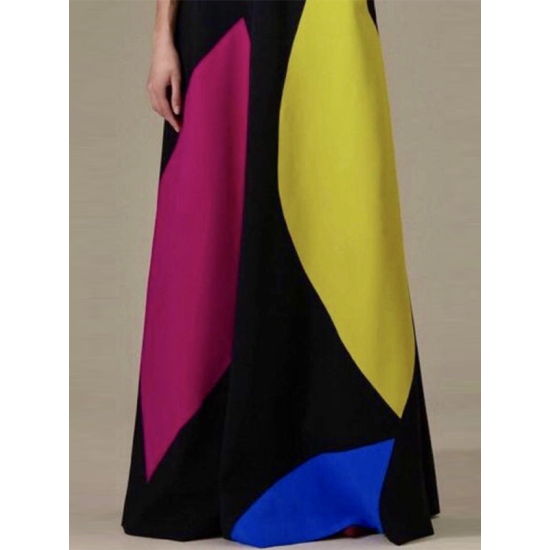 Loose Short Sleeves Contrast Color Stand Collar Maxi Dresses Loose Short Sleeves Contrast Color Stand Collar Maxi Dresses