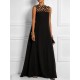 Loose Sleeveless Hollow Solid Color Split-Joint Round-Neck Maxi Dresses Loose Sleeveless Hollow Solid Color Split-Joint Round-Neck Maxi Dresses