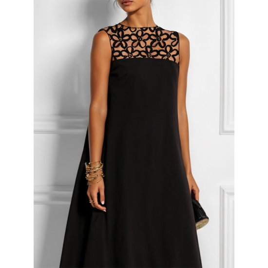 Loose Sleeveless Hollow Solid Color Split-Joint Round-Neck Maxi Dresses Loose Sleeveless Hollow Solid Color Split-Joint Round-Neck Maxi Dresses