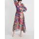 Buttoned Printed Split-Joint High Waisted Long Sleeves V-Neck Midi Dresses Buttoned Printed Split-Joint High Waisted Long Sleeves V-Neck Midi Dresses