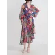 Buttoned Printed Split-Joint High Waisted Long Sleeves V-Neck Midi Dresses Buttoned Printed Split-Joint High Waisted Long Sleeves V-Neck Midi Dresses