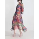 Buttoned Printed Split-Joint High Waisted Long Sleeves V-Neck Midi Dresses Buttoned Printed Split-Joint High Waisted Long Sleeves V-Neck Midi Dresses