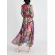 Buttoned Printed Split-Joint High Waisted Long Sleeves V-Neck Midi Dresses Buttoned Printed Split-Joint High Waisted Long Sleeves V-Neck Midi Dresses