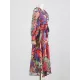 Buttoned Printed Split-Joint High Waisted Long Sleeves V-Neck Midi Dresses Buttoned Printed Split-Joint High Waisted Long Sleeves V-Neck Midi Dresses