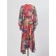 Buttoned Printed Split-Joint High Waisted Long Sleeves V-Neck Midi Dresses Buttoned Printed Split-Joint High Waisted Long Sleeves V-Neck Midi Dresses