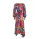 Buttoned Printed Split-Joint High Waisted Long Sleeves V-Neck Midi Dresses Buttoned Printed Split-Joint High Waisted Long Sleeves V-Neck Midi Dresses