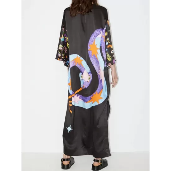 Printed Split-Side A-Line Long Sleeves Round-Neck Maxi Dresses Printed Split-Side A-Line Long Sleeves Round-Neck Maxi Dresses