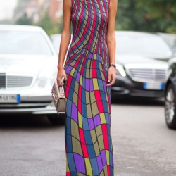 Skinny Sleeveless Contrast Color Plaid Printed High Neck Maxi Dresses