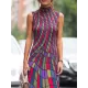 Skinny Sleeveless Contrast Color Plaid Printed High Neck Maxi Dresses Skinny Sleeveless Contrast Color Plaid Printed High Neck Maxi Dresses