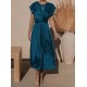 Solid Color Split-Joint Tied Waist Loose Short Sleeves Round-neck Midi Dresses Solid Color Split-Joint Tied Waist Loose Short Sleeves Round-neck Midi Dresses