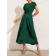 Solid Color Split-Joint Tied Waist Loose Short Sleeves Round-neck Midi Dresses Solid Color Split-Joint Tied Waist Loose Short Sleeves Round-neck Midi Dresses