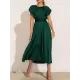 Solid Color Split-Joint Tied Waist Loose Short Sleeves Round-neck Midi Dresses Solid Color Split-Joint Tied Waist Loose Short Sleeves Round-neck Midi Dresses