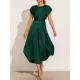 Solid Color Split-Joint Tied Waist Loose Short Sleeves Round-neck Midi Dresses Solid Color Split-Joint Tied Waist Loose Short Sleeves Round-neck Midi Dresses