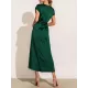 Solid Color Split-Joint Tied Waist Loose Short Sleeves Round-neck Midi Dresses Solid Color Split-Joint Tied Waist Loose Short Sleeves Round-neck Midi Dresses