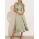 Solid Color Split-Joint Tied Waist Loose Short Sleeves Round-neck Midi Dresses Solid Color Split-Joint Tied Waist Loose Short Sleeves Round-neck Midi Dresses