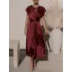 Solid Color Split-Joint Tied Waist Loose Short Sleeves Round-neck Midi Dresses Solid Color Split-Joint Tied Waist Loose Short Sleeves Round-neck Midi Dresses