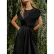 Solid Color Split-Joint Tied Waist Loose Short Sleeves Round-neck Midi Dresses Solid Color Split-Joint Tied Waist Loose Short Sleeves Round-neck Midi Dresses