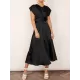 Solid Color Split-Joint Tied Waist Loose Short Sleeves Round-neck Midi Dresses Solid Color Split-Joint Tied Waist Loose Short Sleeves Round-neck Midi Dresses