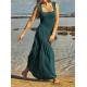 Backless Elasticity Lace-Up Pleated Solid Color Split-Joint Loose Sleeveless Square-Neck Maxi Dresses Backless Elasticity Lace-Up Pleated Solid Color Split-Joint Loose Sleeveless Square-Neck Maxi Dresses