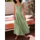 Backless Elasticity Lace-Up Pleated Solid Color Split-Joint Loose Sleeveless Square-Neck Maxi Dresses Backless Elasticity Lace-Up Pleated Solid Color Split-Joint Loose Sleeveless Square-Neck Maxi Dresses