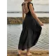Backless Elasticity Lace-Up Pleated Solid Color Split-Joint Loose Sleeveless Square-Neck Maxi Dresses Backless Elasticity Lace-Up Pleated Solid Color Split-Joint Loose Sleeveless Square-Neck Maxi Dresses