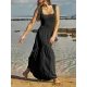 Backless Elasticity Lace-Up Pleated Solid Color Split-Joint Loose Sleeveless Square-Neck Maxi Dresses Backless Elasticity Lace-Up Pleated Solid Color Split-Joint Loose Sleeveless Square-Neck Maxi Dresses