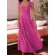 Backless Elasticity Lace-Up Pleated Solid Color Split-Joint Loose Sleeveless Square-Neck Maxi Dresses Backless Elasticity Lace-Up Pleated Solid Color Split-Joint Loose Sleeveless Square-Neck Maxi Dresses