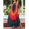 Contrast Color Printed Sun Protection Batwing Sleeves Loose Round-Neck Maxi Dresses