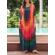 Contrast Color Printed Sun Protection Batwing Sleeves Loose Round-Neck Maxi Dresses Contrast Color Printed Sun Protection Batwing Sleeves Loose Round-Neck Maxi Dresses