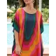Contrast Color Printed Sun Protection Batwing Sleeves Loose Round-Neck Maxi Dresses Contrast Color Printed Sun Protection Batwing Sleeves Loose Round-Neck Maxi Dresses