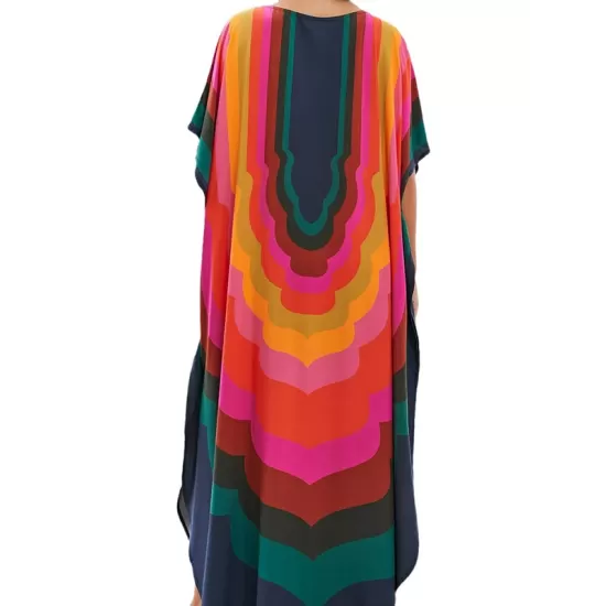 Contrast Color Printed Sun Protection Batwing Sleeves Loose Round-Neck Maxi Dresses Contrast Color Printed Sun Protection Batwing Sleeves Loose Round-Neck Maxi Dresses