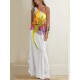 Loose Sleeveless Asymmetric Flower Print One-Shoulder Maxi Dresses Loose Sleeveless Asymmetric Flower Print One-Shoulder Maxi Dresses