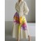 Long Sleeves Loose Floral Printed Pleated Split-Joint Tied Waist Lapel Midi Dresses Shirt Dress