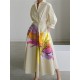Long Sleeves Loose Floral Printed Pleated Split-Joint Tied Waist Lapel Midi Dresses Shirt Dress Long Sleeves Loose Floral Printed Pleated Split-Joint Tied Waist Lapel Midi Dresses Shirt Dress
