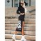 Hooded V-Neck Zipper Letter Print High-Low Long Sleeve Midi Dress