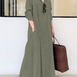 Original Solid Color Lapel Shirt Dress