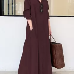 Original Solid Color Lapel Shirt Dress