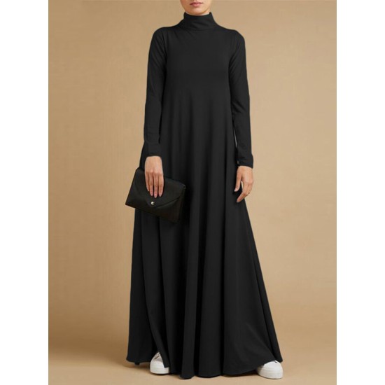 Casual Loose 4 Colors High-Neck Long Sleeves Maxi Dress Casual Loose 4 Colors High-Neck Long Sleeves Maxi Dress