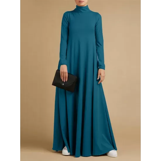 Casual Loose 4 Colors High-Neck Long Sleeves Maxi Dress Casual Loose 4 Colors High-Neck Long Sleeves Maxi Dress