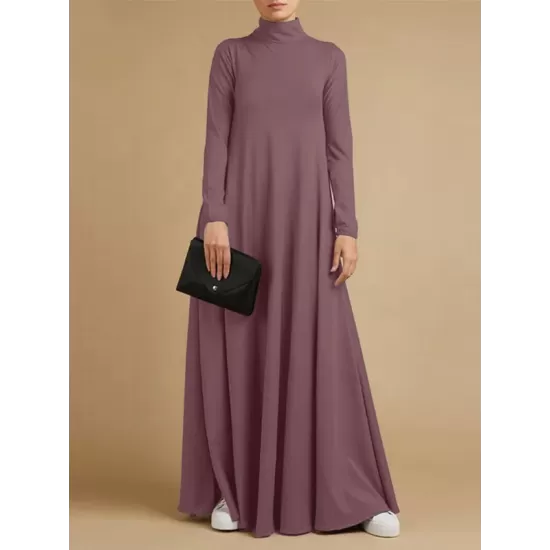 Casual Loose 4 Colors High-Neck Long Sleeves Maxi Dress Casual Loose 4 Colors High-Neck Long Sleeves Maxi Dress