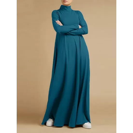 Casual Loose 4 Colors High-Neck Long Sleeves Maxi Dress Casual Loose 4 Colors High-Neck Long Sleeves Maxi Dress