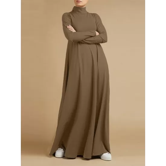 Casual Loose 4 Colors High-Neck Long Sleeves Maxi Dress Casual Loose 4 Colors High-Neck Long Sleeves Maxi Dress