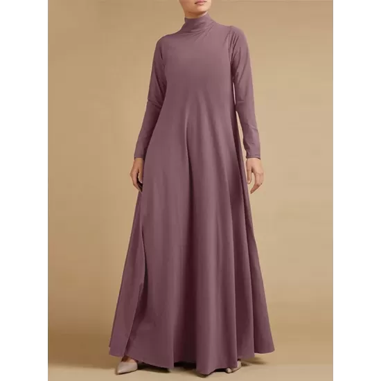 Casual Loose 4 Colors High-Neck Long Sleeves Maxi Dress Casual Loose 4 Colors High-Neck Long Sleeves Maxi Dress