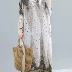 Ethnic Printed Plus Size V-Neck Batwing Sleeve Maxi Dress